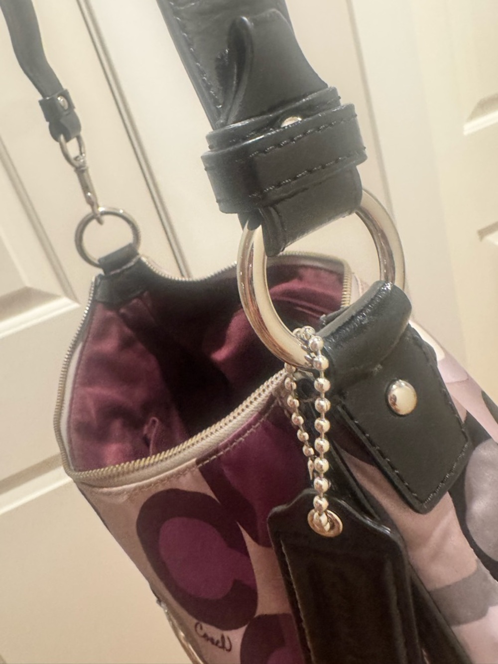 Coach Purple, Black and Gray Signature Shoulder Bag - Picture 9 of 16